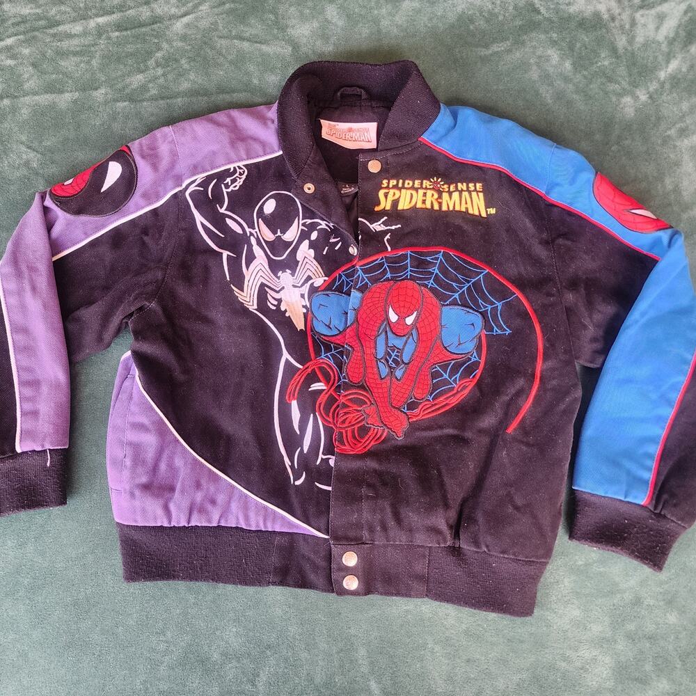 Marvel Spider-Man Spider Sense Kids Embroidered Racing Jacket Large 2011 Y2K